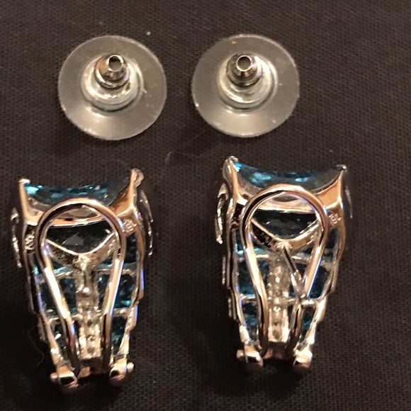 BLUE TOPAZ & DIAMOND EARRINGS - Picture 3 of 5